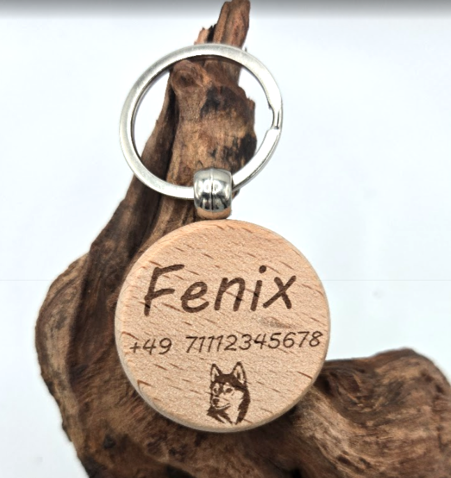 Hundemarke, Schlüsselanhänger Holz 4cm