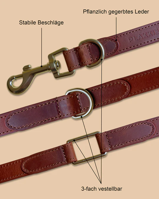 Verstellmöglichkeiten - PLAKKIES Hundeleine 3x Verstellbar - Natural Cocoa Verstellmöglichkeiten der PLAKKIES Hundeleine 3x Verstellbar - Natural Cocoa in drei Längenoptionen