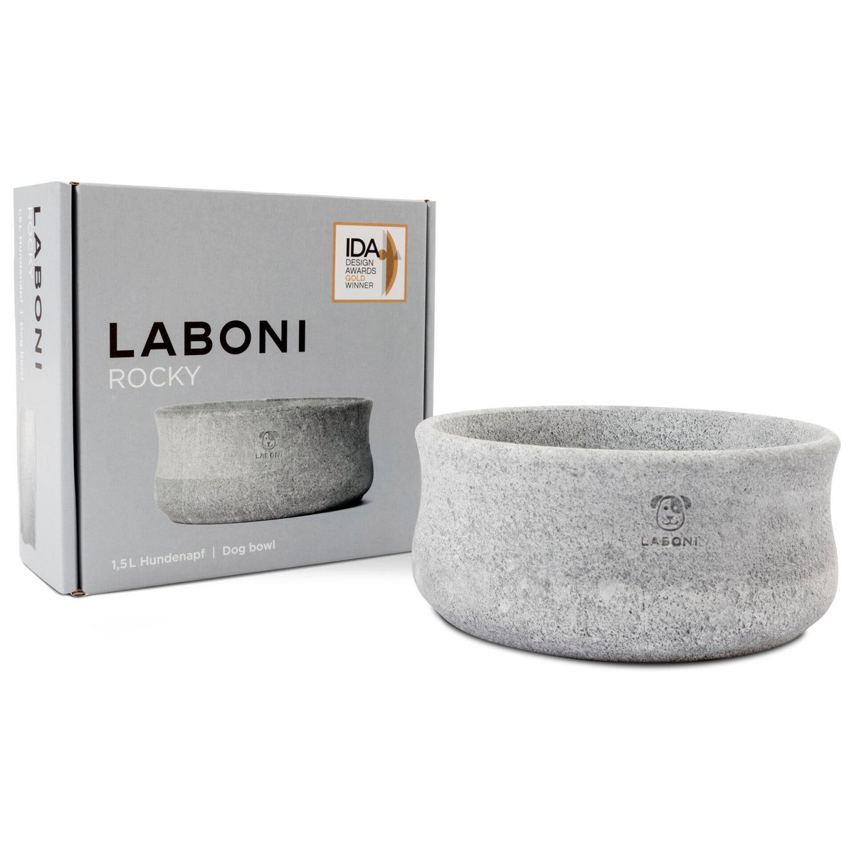 LABONI ROCKY Edel-Napf für Hunde und Katzen zusammen mit der stilvollen Verpackung – hochwertiges Design und Premium-Qualität